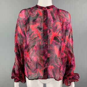IRO Size 0 Red Black Silk Viscose Textured Oversized Casual Top